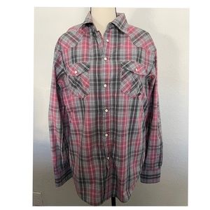 Coastal Men's Western size M Multicolor Pink and gray Plaid Pearl Snap Button.